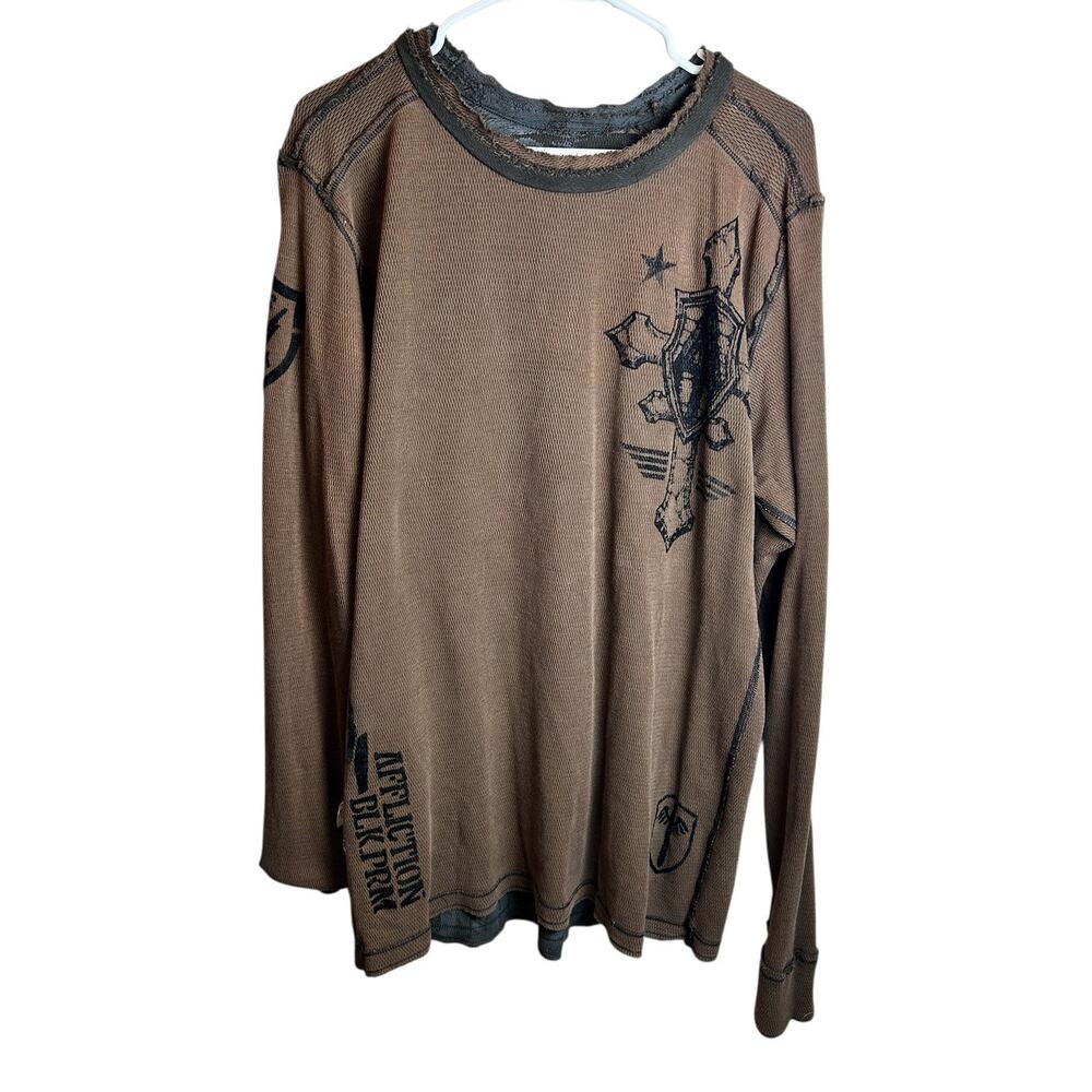 Affliction Reversible Thermal Live Fast Gray Brown Long Sleeve Y2K Size XL - Picture 5 of 7